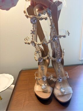 Shoe Dazzle Nude Crystal-Strap High Heel Sandals